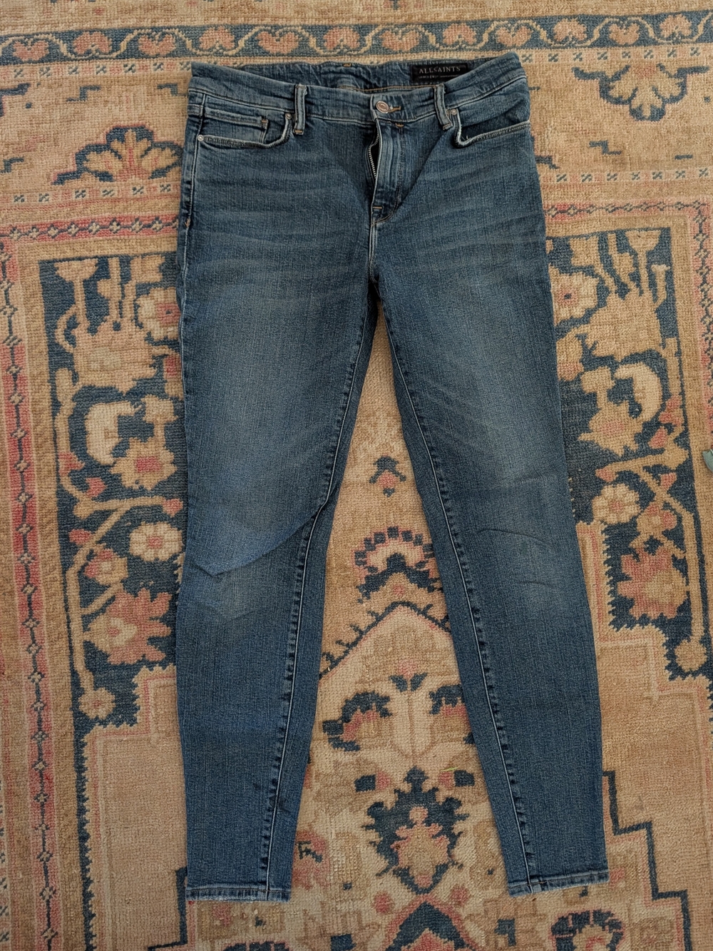 All Saints Grace Skinny Stretch Mid-rise Jeans in Dark Washed Blue